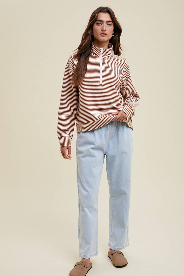 STRIPED HALF-ZIP PULLOVER