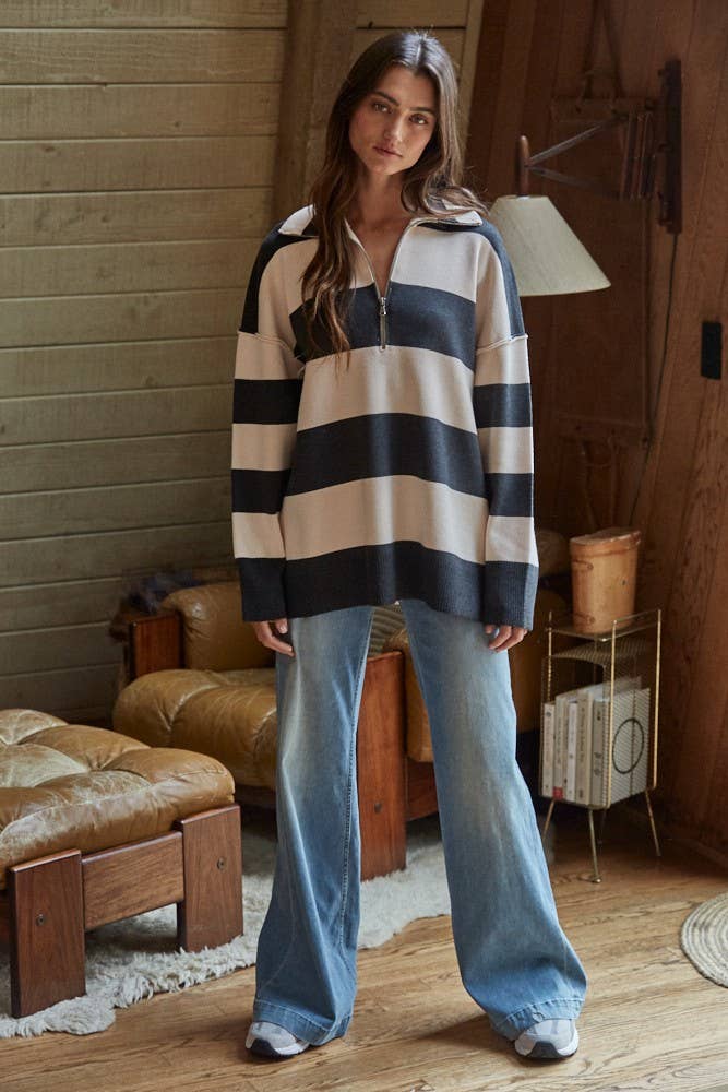 Rugby Striped Half Zip