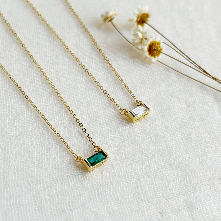Minimalist Baguette Gemstone Necklace