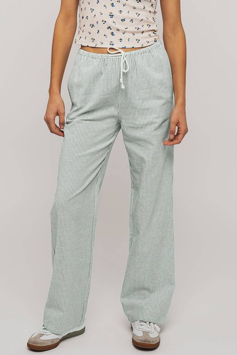 Pinstripe Drawstring Wide Leg Lounge Pants