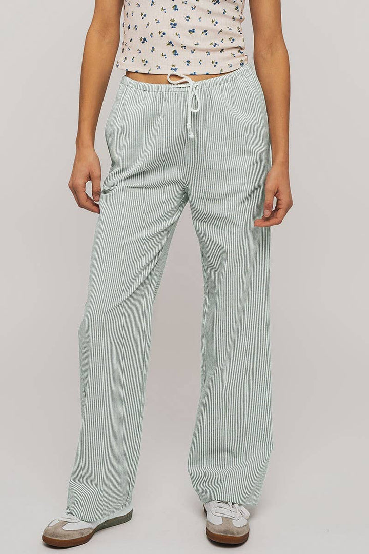 Pinstripe Drawstring Wide Leg Lounge Pants