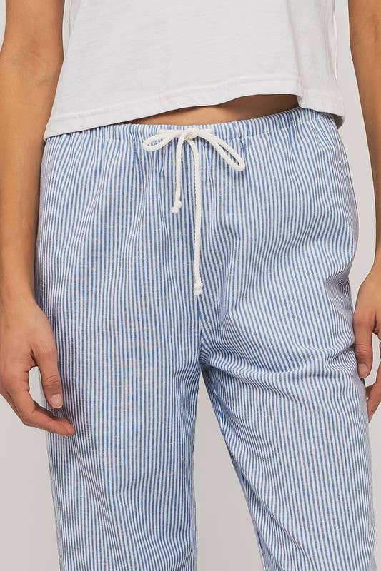 Pinstripe Drawstring Wide Leg Lounge Pants