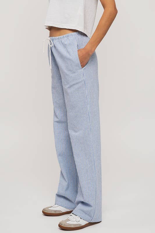 Pinstripe Drawstring Wide Leg Lounge Pants