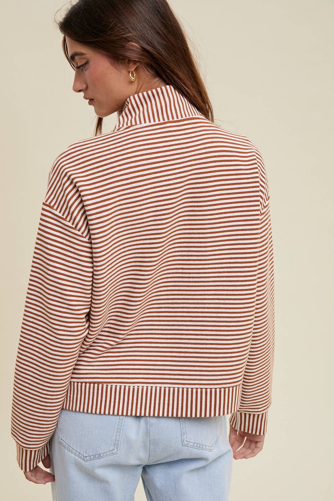 STRIPED HALF-ZIP PULLOVER