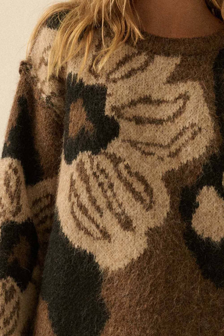 Floral Jacquard Exposed-Seam Sweater