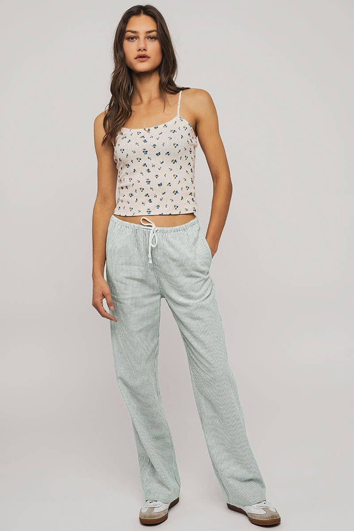 Pinstripe Drawstring Wide Leg Lounge Pants