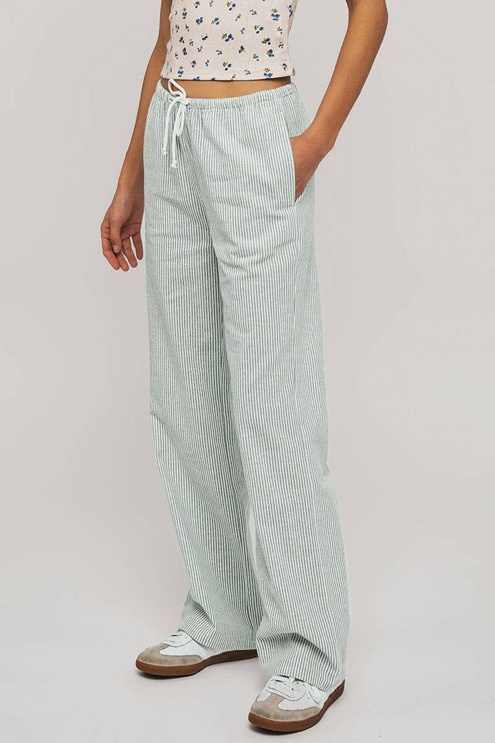 Pinstripe Drawstring Wide Leg Lounge Pants
