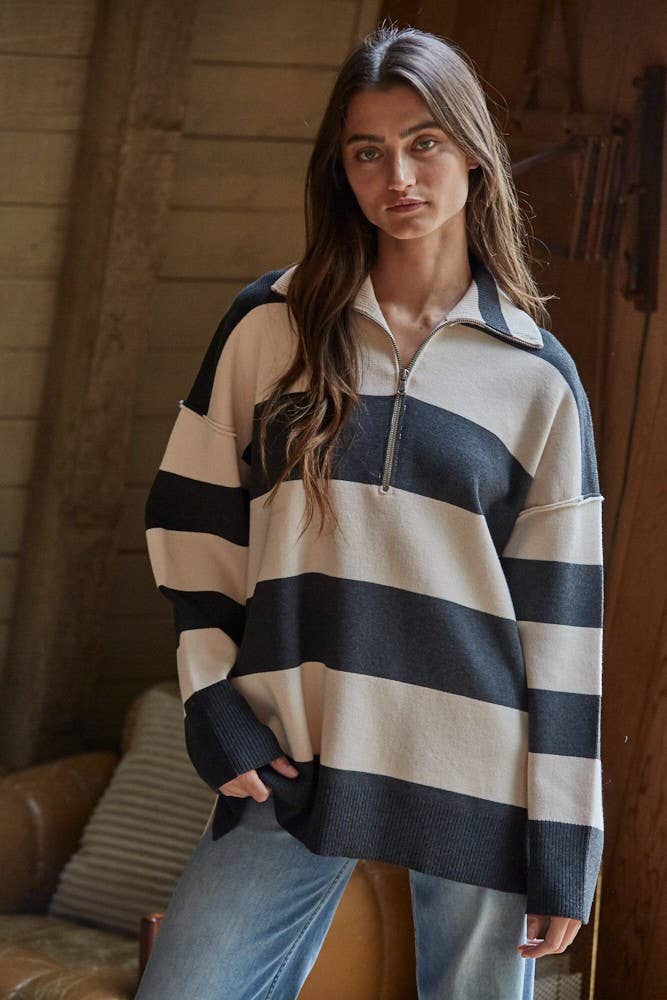 Rugby Striped Half Zip
