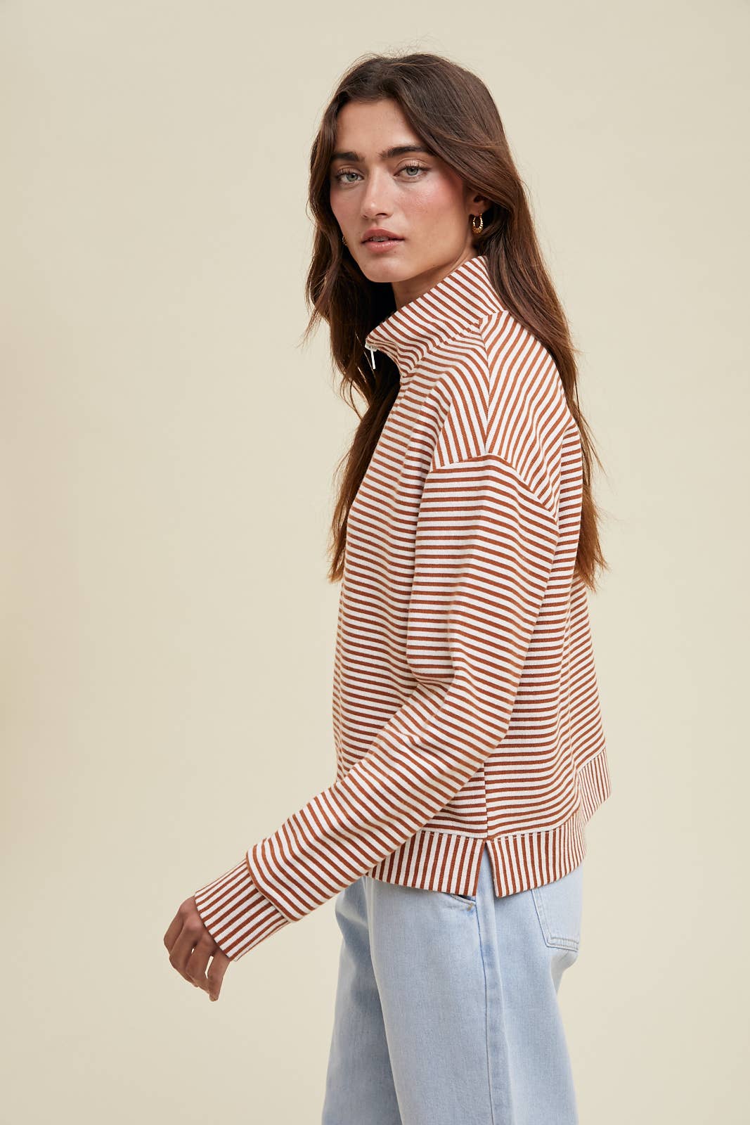 STRIPED HALF-ZIP PULLOVER