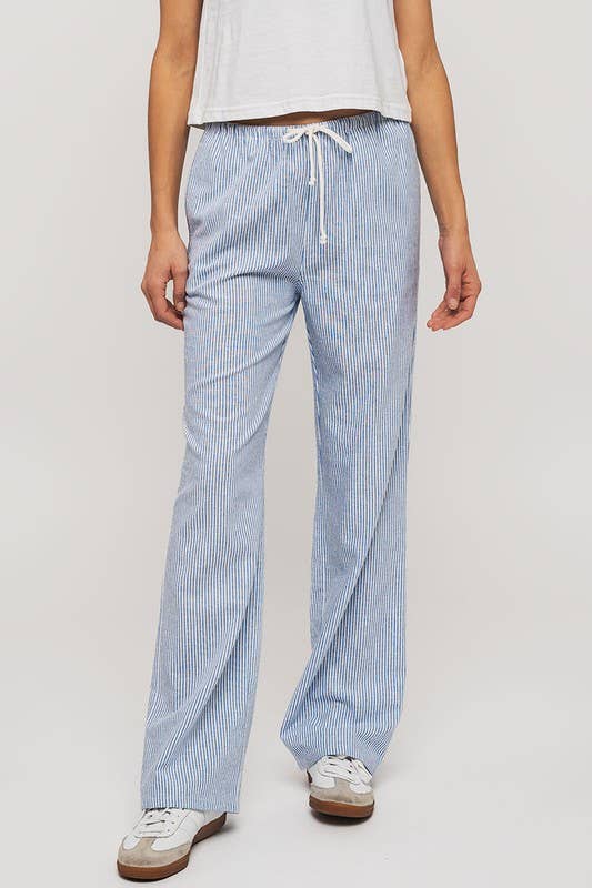 Pinstripe Drawstring Wide Leg Lounge Pants
