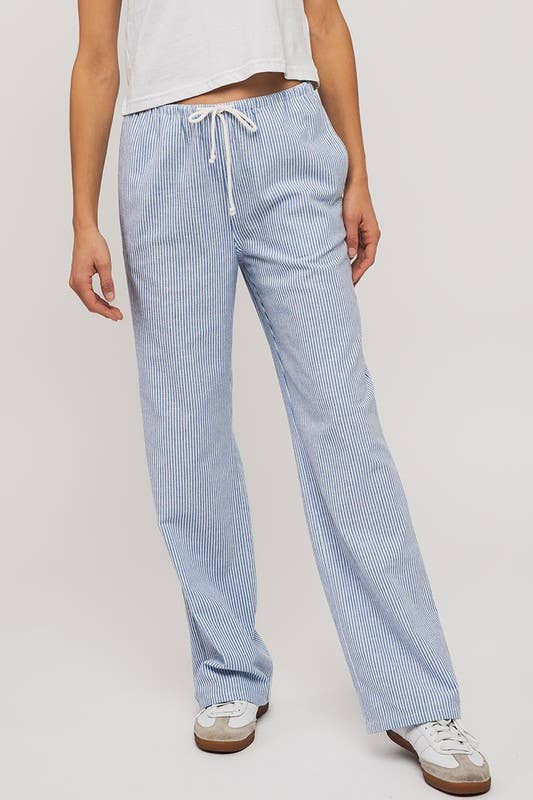 Pinstripe Drawstring Wide Leg Lounge Pants