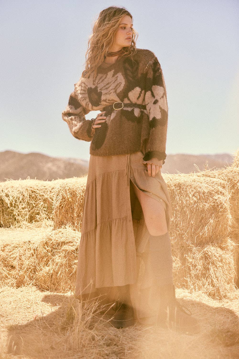 Floral Jacquard Exposed-Seam Sweater