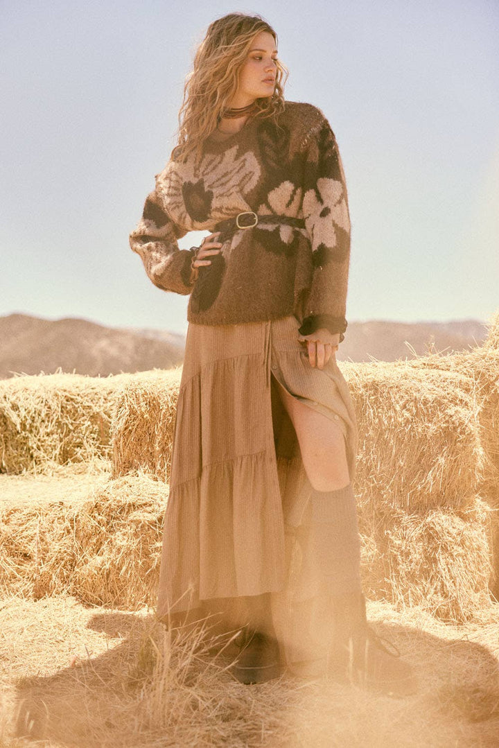 Floral Jacquard Exposed-Seam Sweater