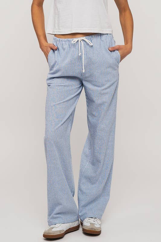 Pinstripe Drawstring Wide Leg Lounge Pants