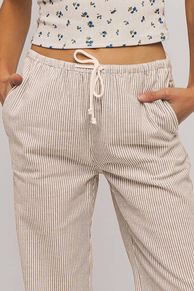 Pinstripe Drawstring Wide Leg Lounge Pants