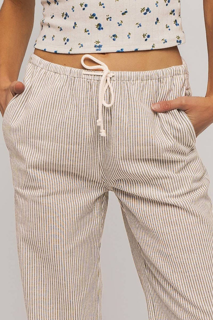Pinstripe Drawstring Wide Leg Lounge Pants