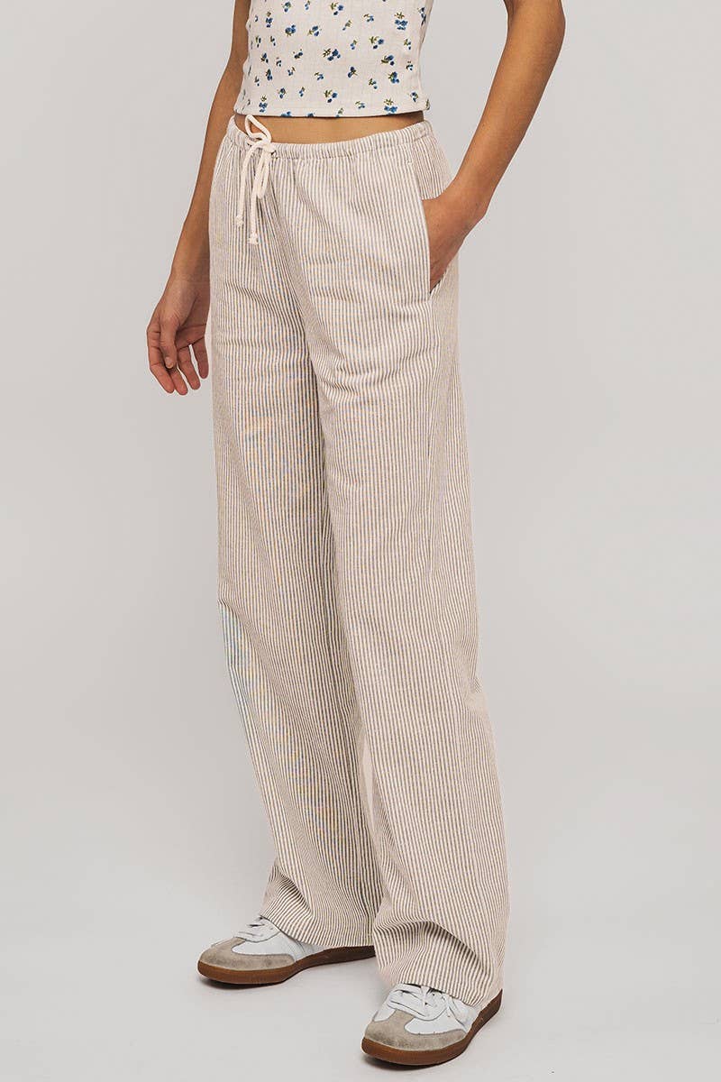 Pinstripe Drawstring Wide Leg Lounge Pants