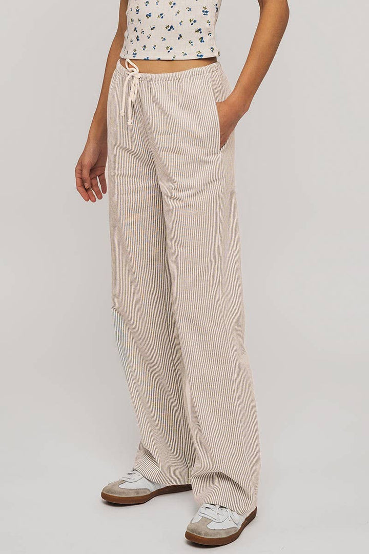 Pinstripe Drawstring Wide Leg Lounge Pants