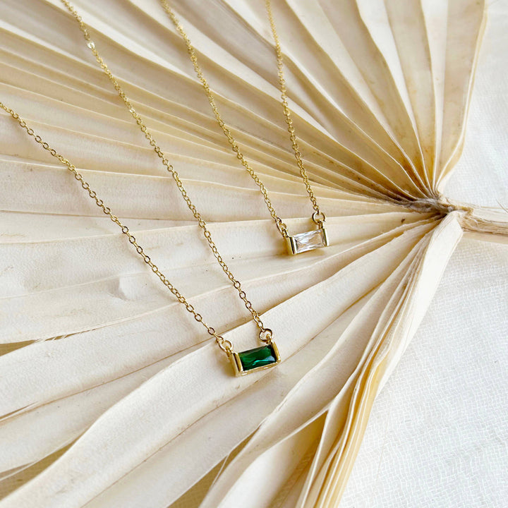 Minimalist Baguette Gemstone Necklace