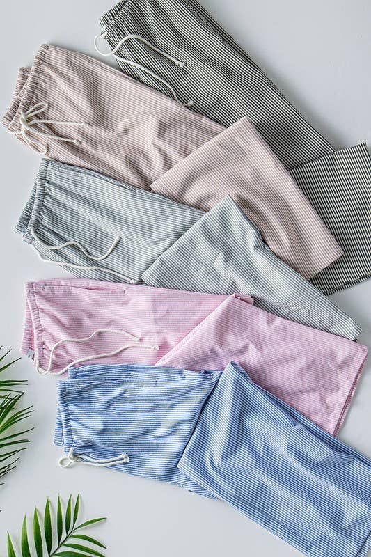 Pinstripe Drawstring Wide Leg Lounge Pants