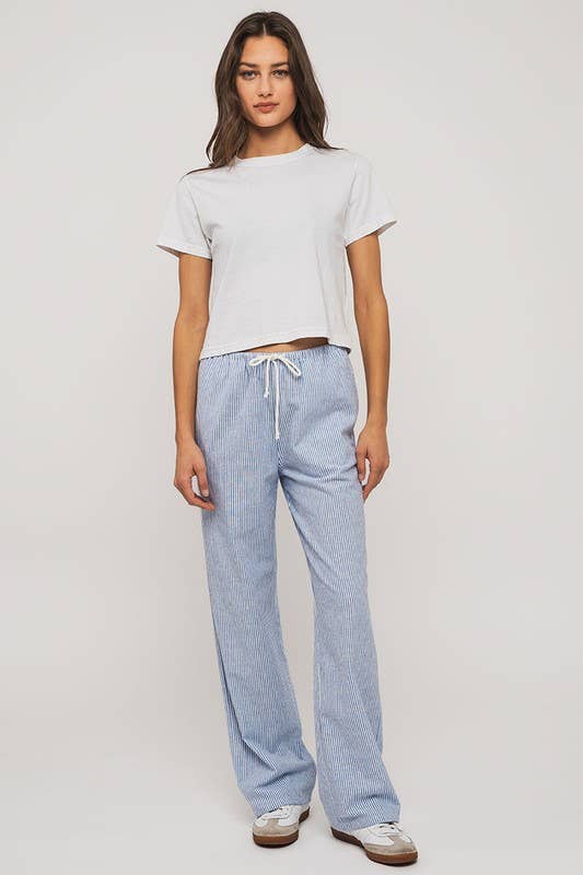 Pinstripe Drawstring Wide Leg Lounge Pants