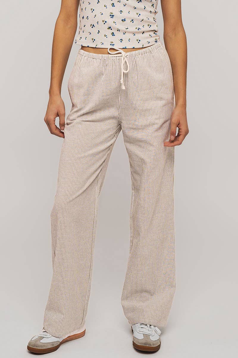 Pinstripe Drawstring Wide Leg Lounge Pants