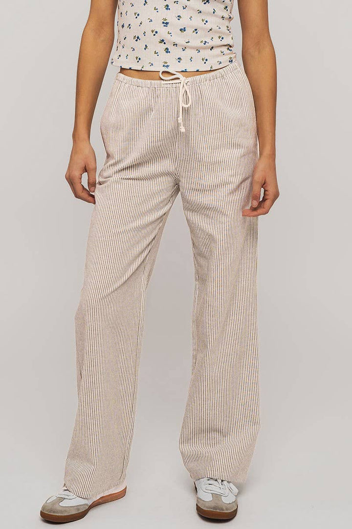 Pinstripe Drawstring Wide Leg Lounge Pants