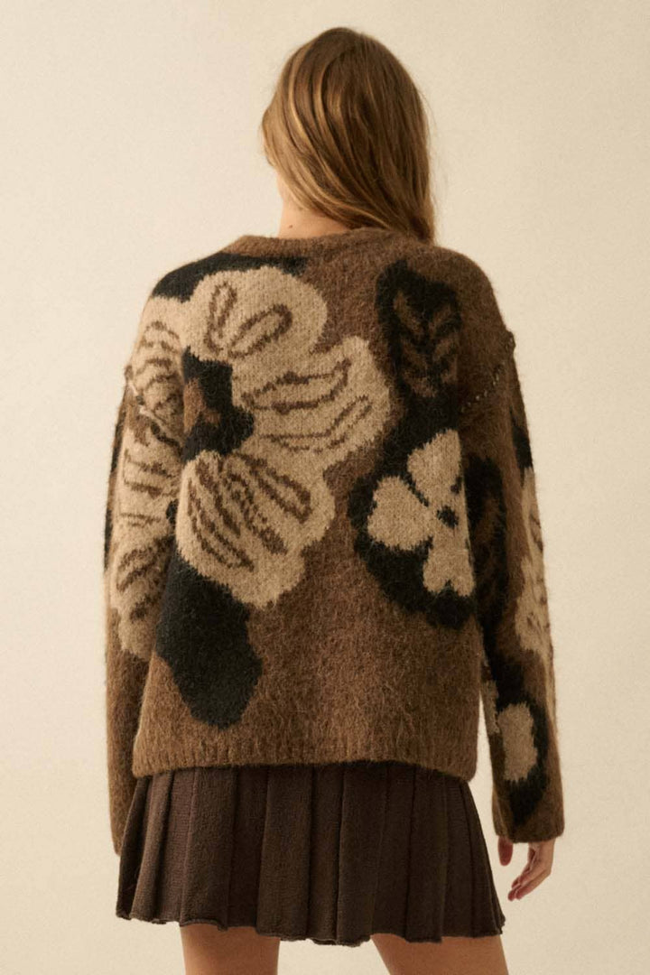 Floral Jacquard Exposed-Seam Sweater