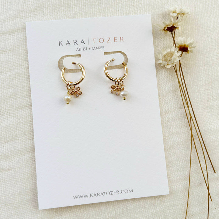 Bow Pearl Charm Huggie Hoops