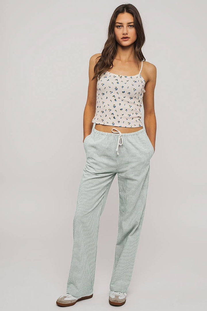 Pinstripe Drawstring Wide Leg Lounge Pants