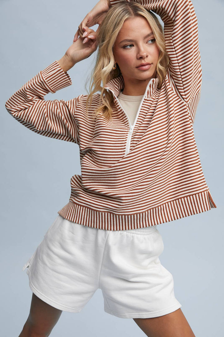 STRIPED HALF-ZIP PULLOVER