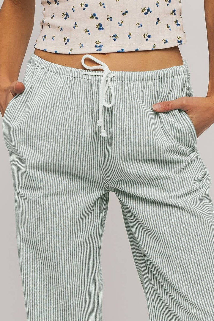 Pinstripe Drawstring Wide Leg Lounge Pants