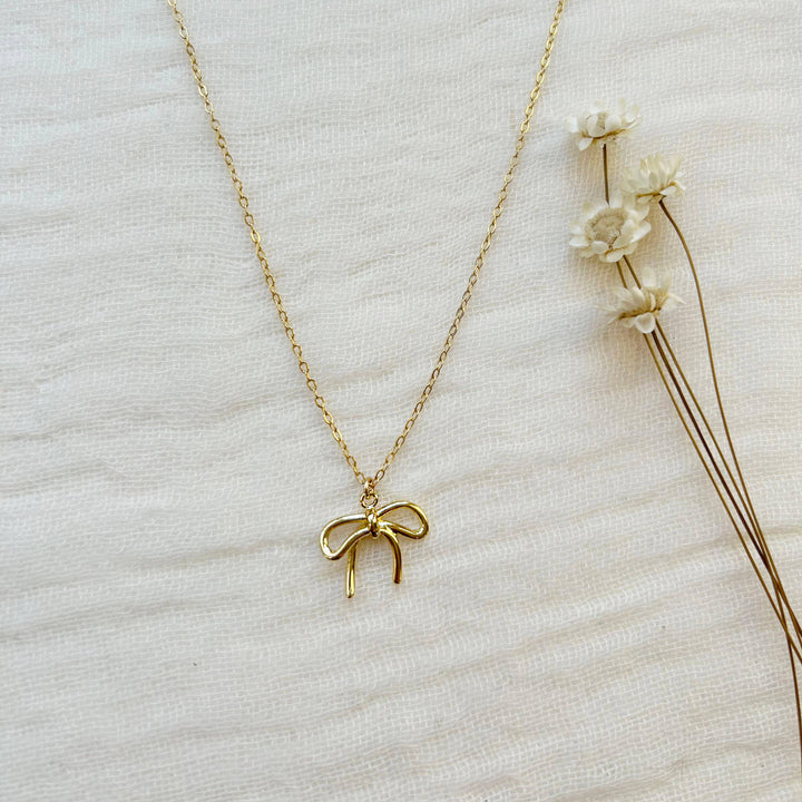 Gold Bow Charm Necklace