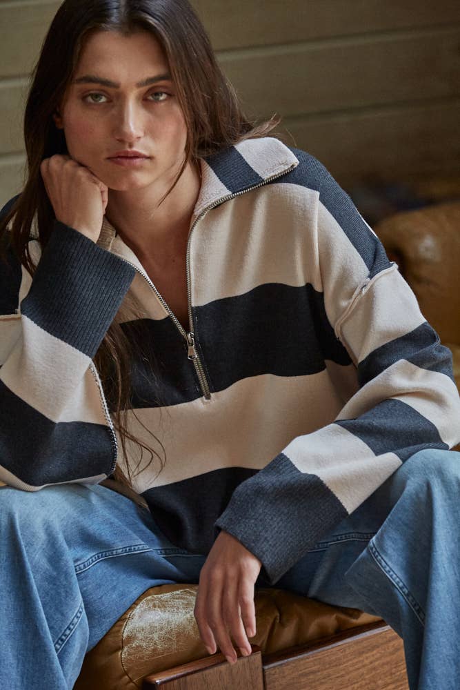 Rugby Striped Half Zip